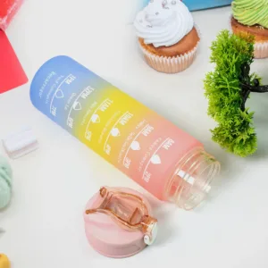 900ML Motivational Water Bottle with Straw - Colorful BPA-Free Plastic, Reusable for Gym, School & Office Hydration