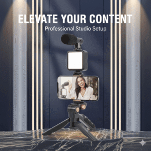 Vlogging Kit: Mic, LED Light, Tripod & Phone Holder