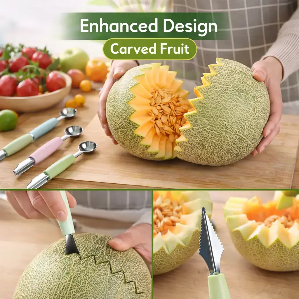 fruit scooper peeler set stainless steel,melon baller tool for watermelon,fruit carving tool kitchen use,watermelon scooper tool india,kitchen fruit cutting tool stainless steel,ysstore,ysstore product sale , ysstore sale,Fruit Scooper & Peeler Set | Stainless Steel Garnish Tool