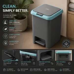 Plastic Pedal Dust Bin 6.5L – Push Lid Waste Bin