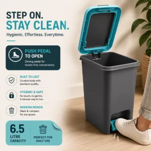 Plastic Pedal Dust Bin 6.5L – Push Lid Waste Bin
