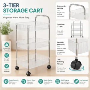 3 Layer Storage Trolley with Wheels for Home & Kitchen