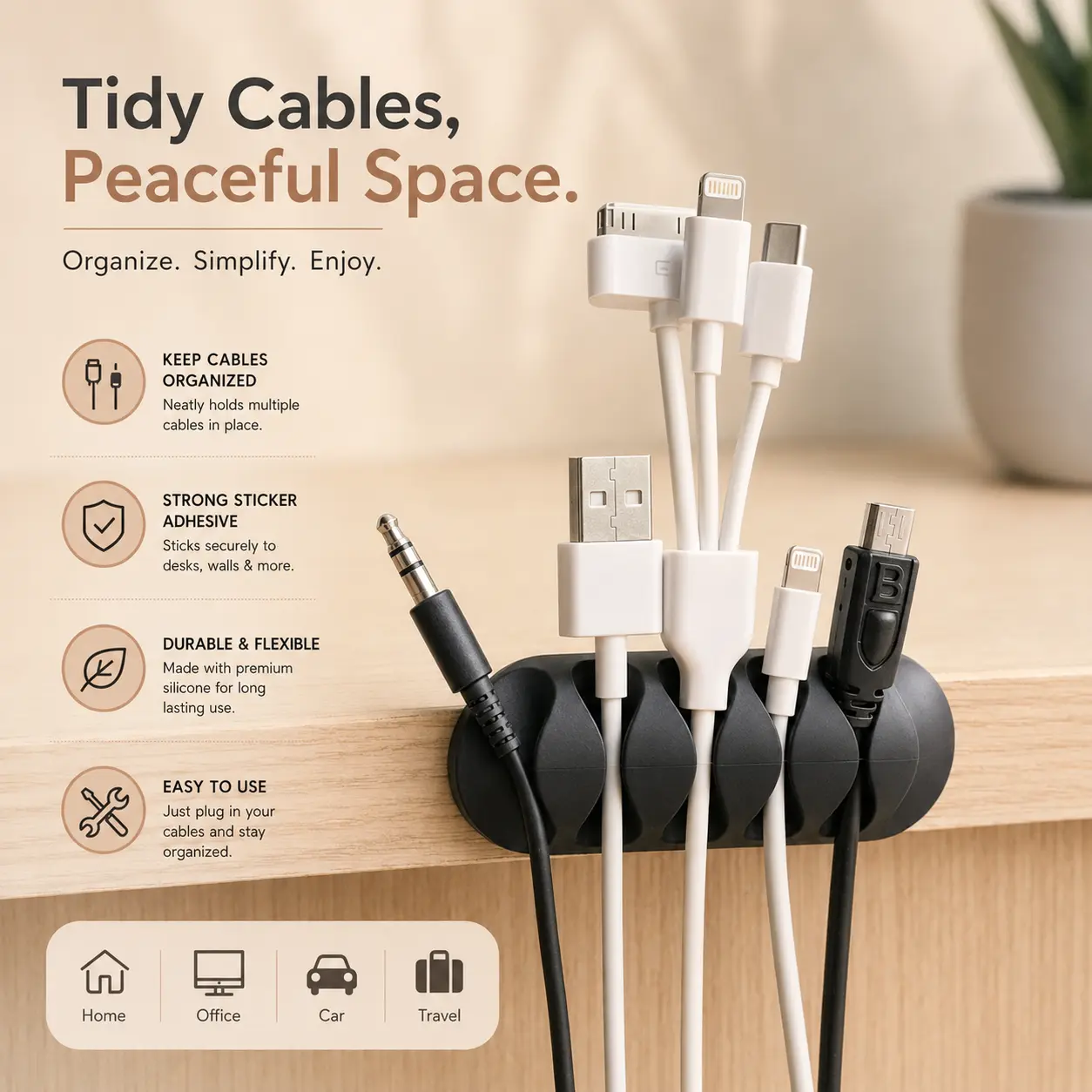 Cable Organizer Holder Clips for Wire Management (10 Pc)