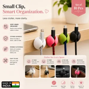 Cable Organizer Holder Clips for Wire Management (10 Pc)