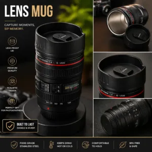 Camera Lens Coffee Mug Flask with Lid – Stylish Travel Mug