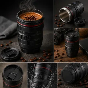 Camera Lens Coffee Mug Flask with Lid – Stylish Travel Mug