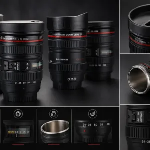 Camera Lens Coffee Mug Flask with Lid – Stylish Travel Mug