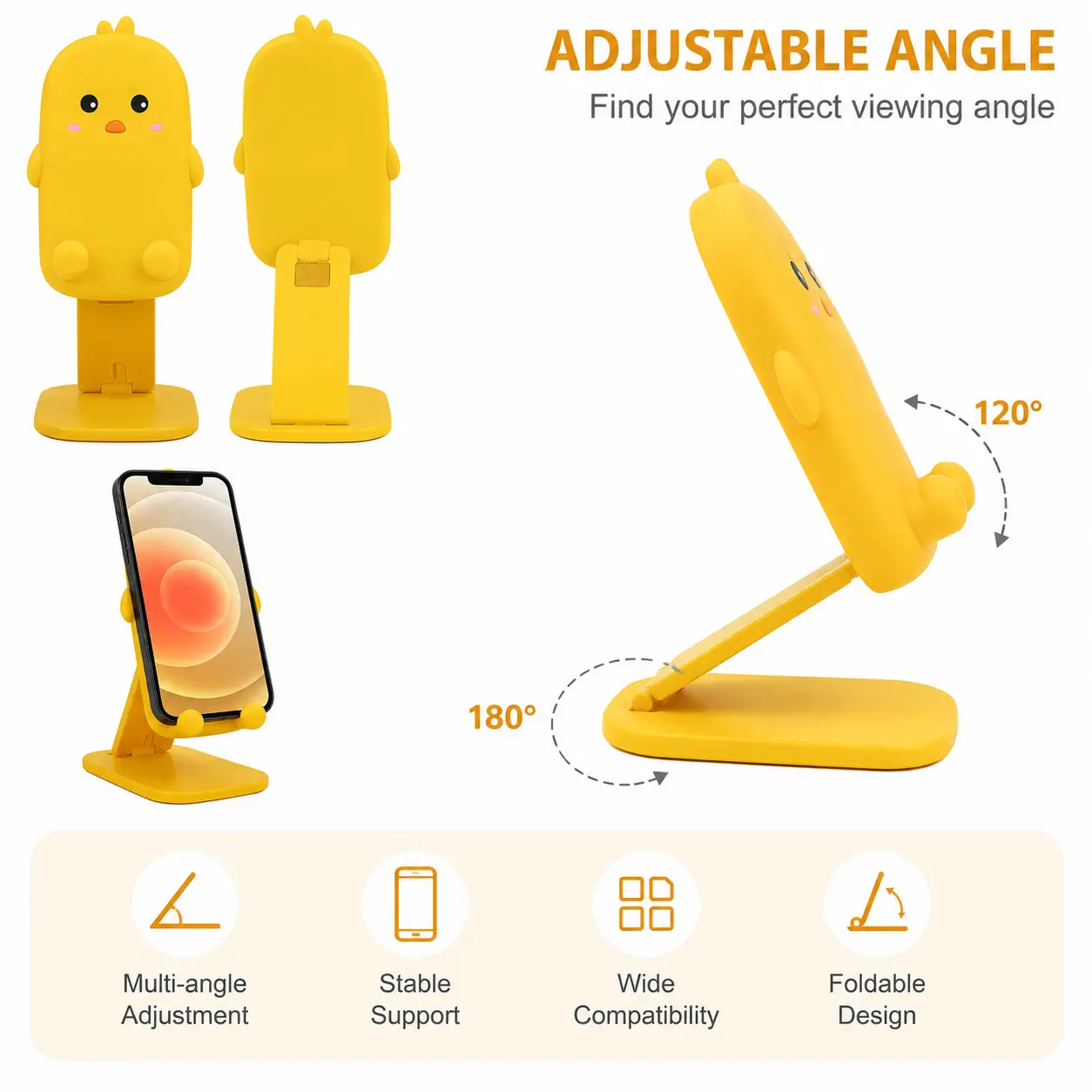 Adjustable Foldable Mobile Stand with Cute Cartoon Design