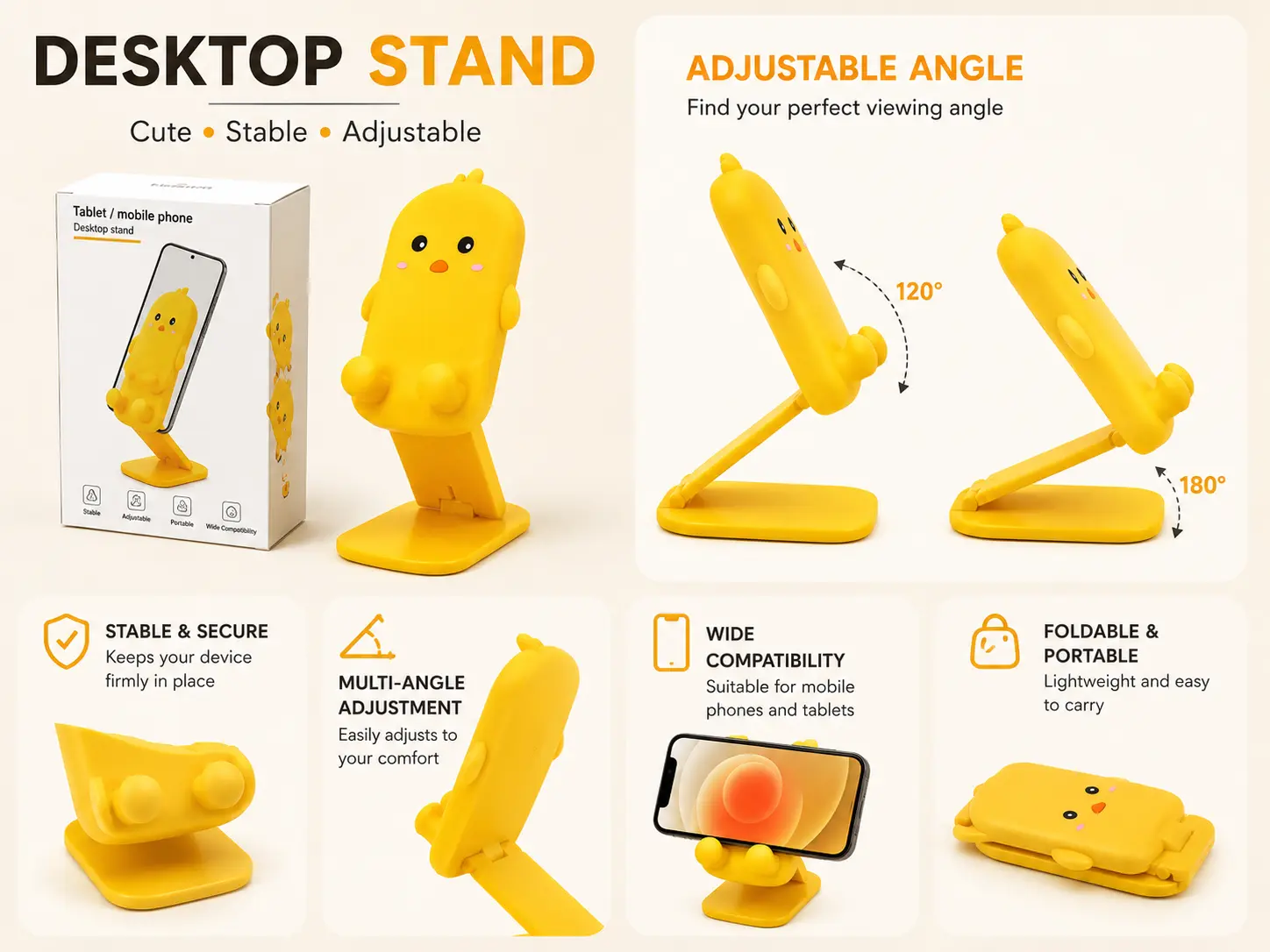 Adjustable Foldable Mobile Stand with Cute Cartoon Design