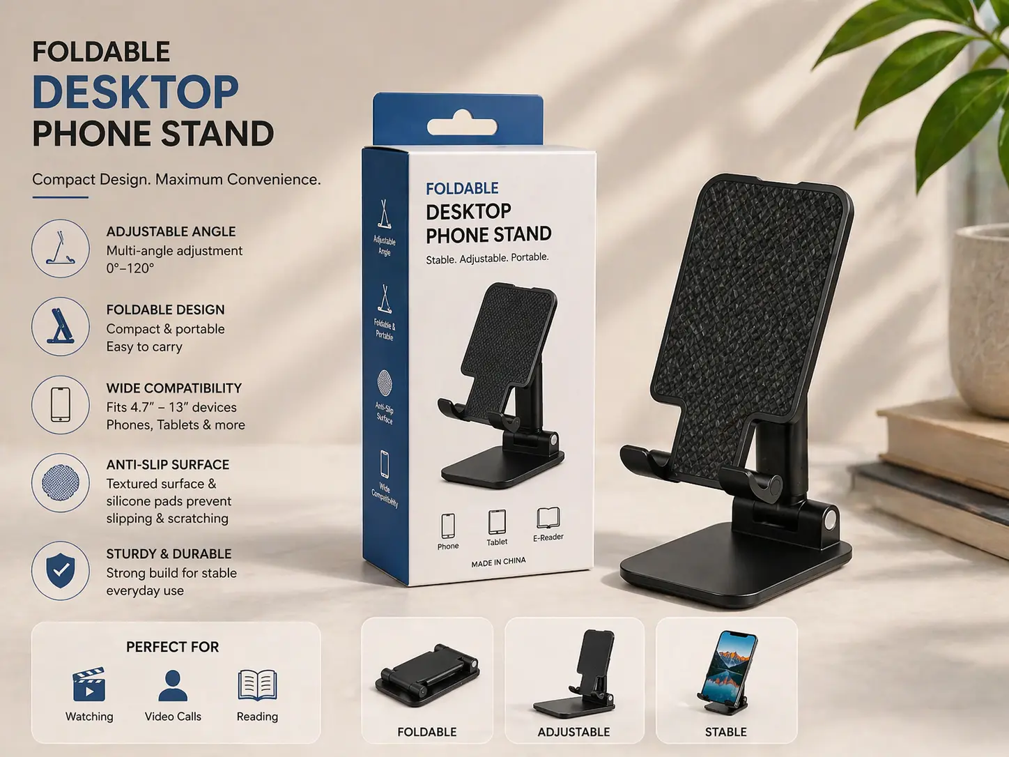 Foldable Adjustable Mobile Stand for Desk & Table
