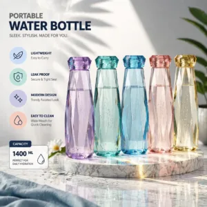 Glass Water Bottle with Plastic Cap for Fridge & Kitchen Use