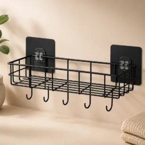 Self Adhesive Wall Storage Basket with Hooks (Pack of 2)