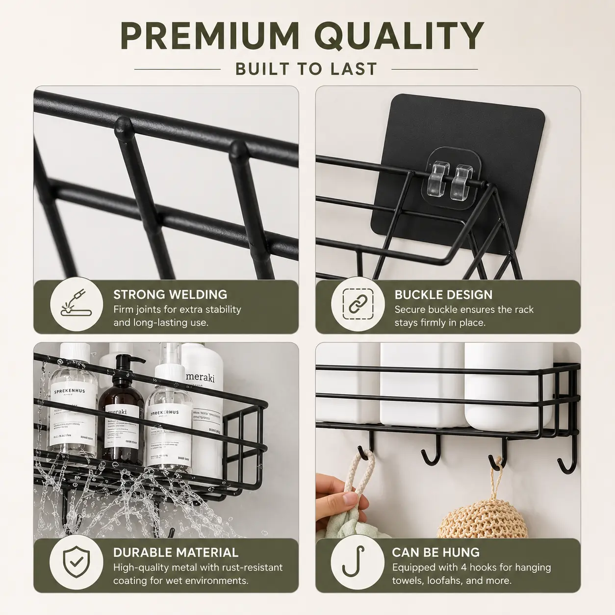 Self Adhesive Wall Storage Basket with Hooks (Pack of 2)