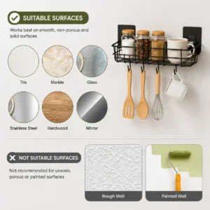 Self Adhesive Wall Storage Basket with Hooks (Pack of 2)