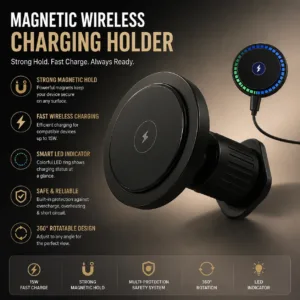 Magnetic Wireless Car Phone Charger Mount with RGB Lights