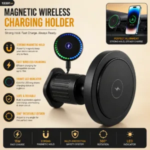Magnetic Wireless Car Phone Charger Mount with RGB Lights