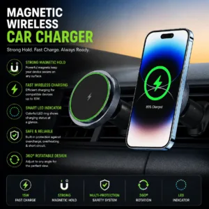 Magnetic Wireless Car Phone Charger Mount with RGB Lights