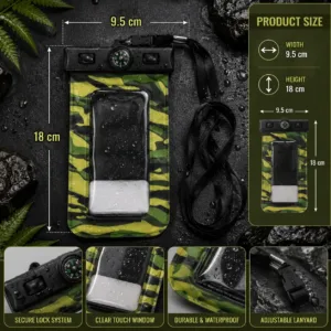 Waterproof Mobile Pouch with Lanyard & Compass