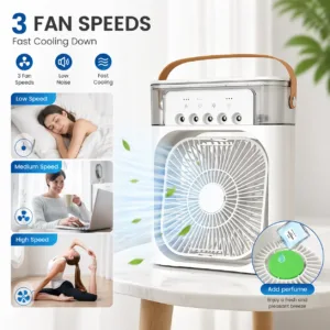 Portable Air Cooler Fan with 7 Color LED Light for Home & Office