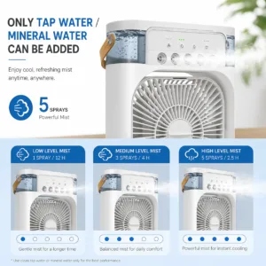 Portable Air Cooler Fan with 7 Color LED Light for Home & Office
