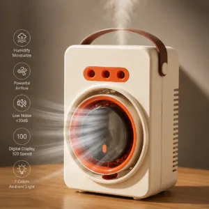 Buy Portable Air Cooling Fan with Humidifier & Display for cool airflow and refreshing mist. Mini air cooler fan for home, office and summer use.