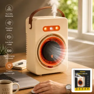 Buy Portable Air Cooling Fan with Humidifier & Display for cool airflow and refreshing mist. Mini air cooler fan for home, office and summer use.
