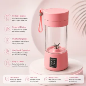 Portable USB Juicer Blender Cup with 6 Blades 380ML