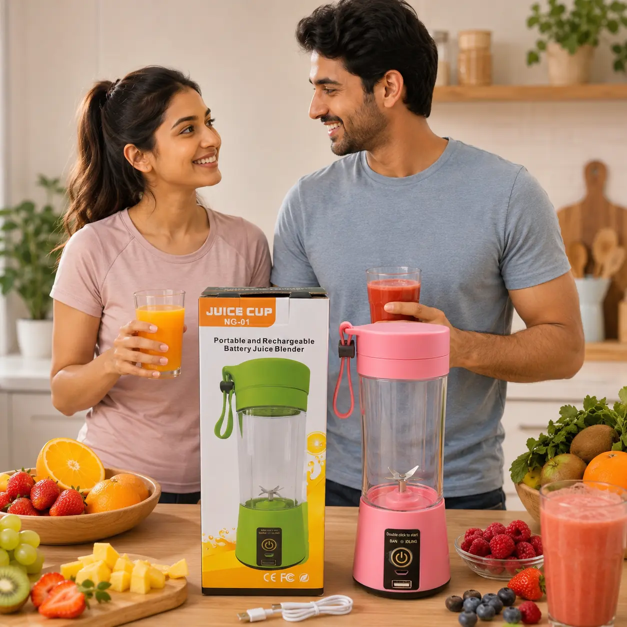 Portable USB Juicer Blender Cup with 6 Blades 380ML