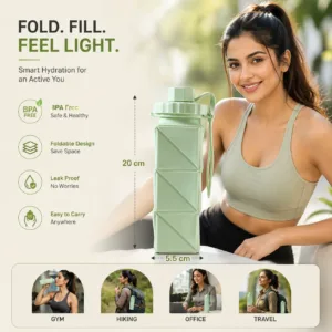 Foldable Collapsible Water Bottle for Travel & Gym