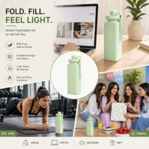 Foldable Collapsible Water Bottle for Travel & Gym