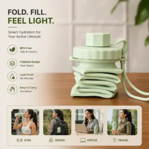Foldable Collapsible Water Bottle for Travel & Gym