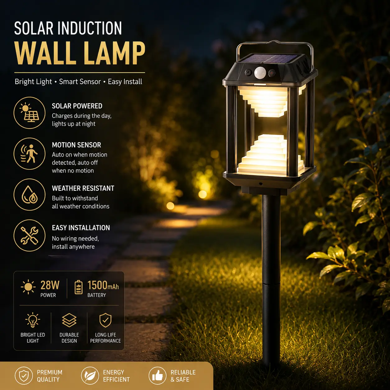 Solar LED Wall Lamp with Motion Sensor for Outdoor Use
