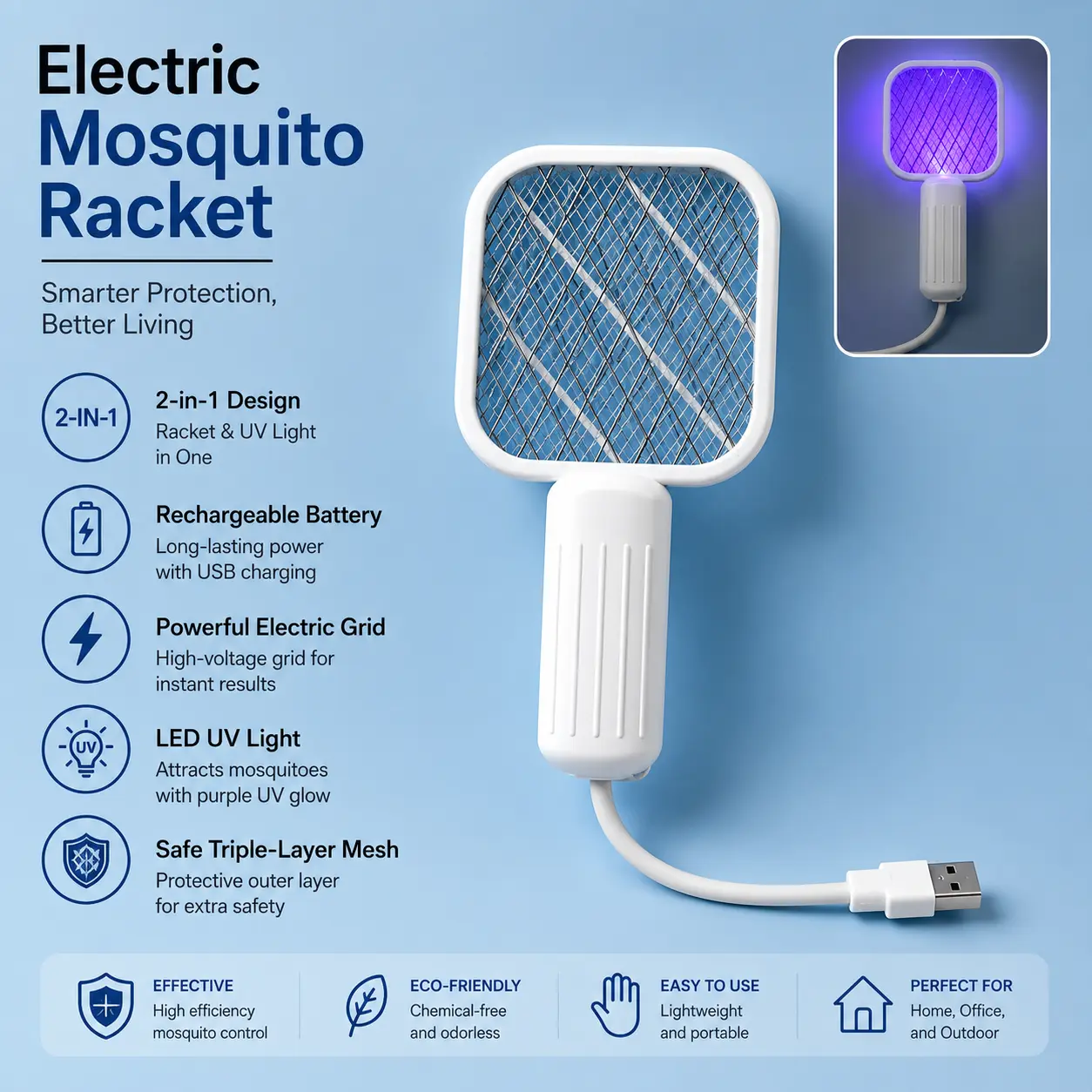 Rechargeable Electric Mosquito Killer Racket