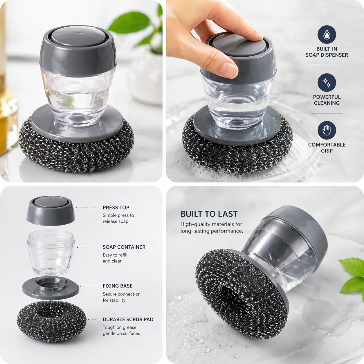 Soap Dispensing Dish Cleaning Brush for Kitchen Use