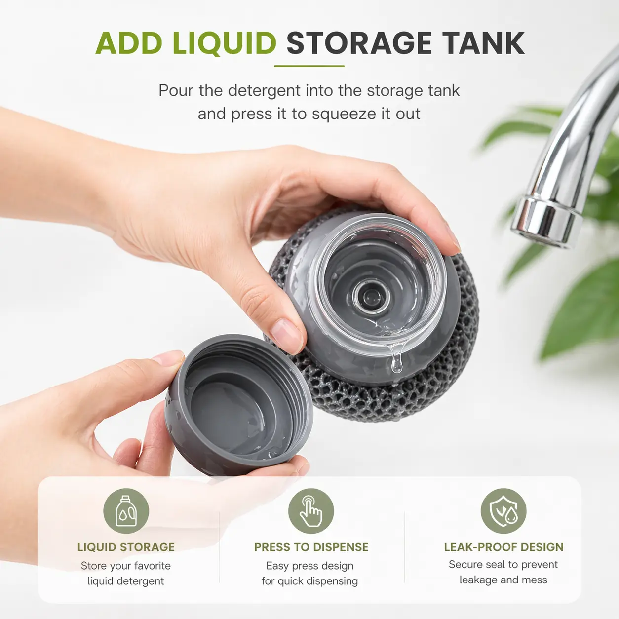 Soap Dispensing Dish Cleaning Brush for Kitchen Use