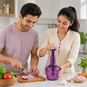 Manual Push Vegetable Chopper 650ml for Kitchen Use is perfect for fast and easy chopping of vegetables during daily cooking.