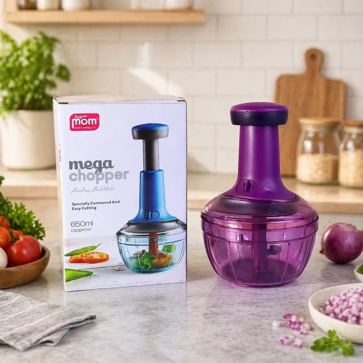 Manual Push Vegetable Chopper 650ml for Kitchen Use is perfect for fast and easy chopping of vegetables during daily cooking.