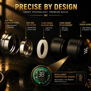 Personalized smart water bottle with LED temperature display black